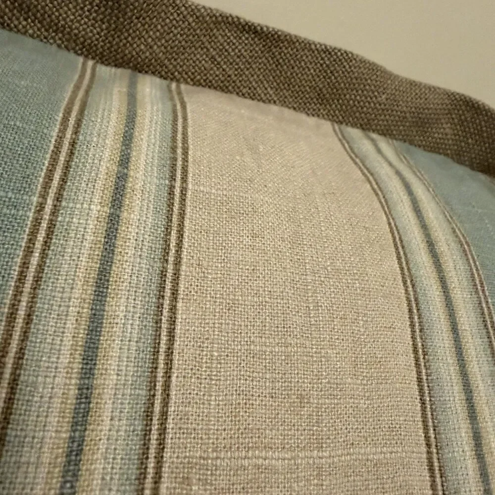 Multicolored Striped Cotton Pillow Cover Size 24x24 Farmhouse Jute Trim